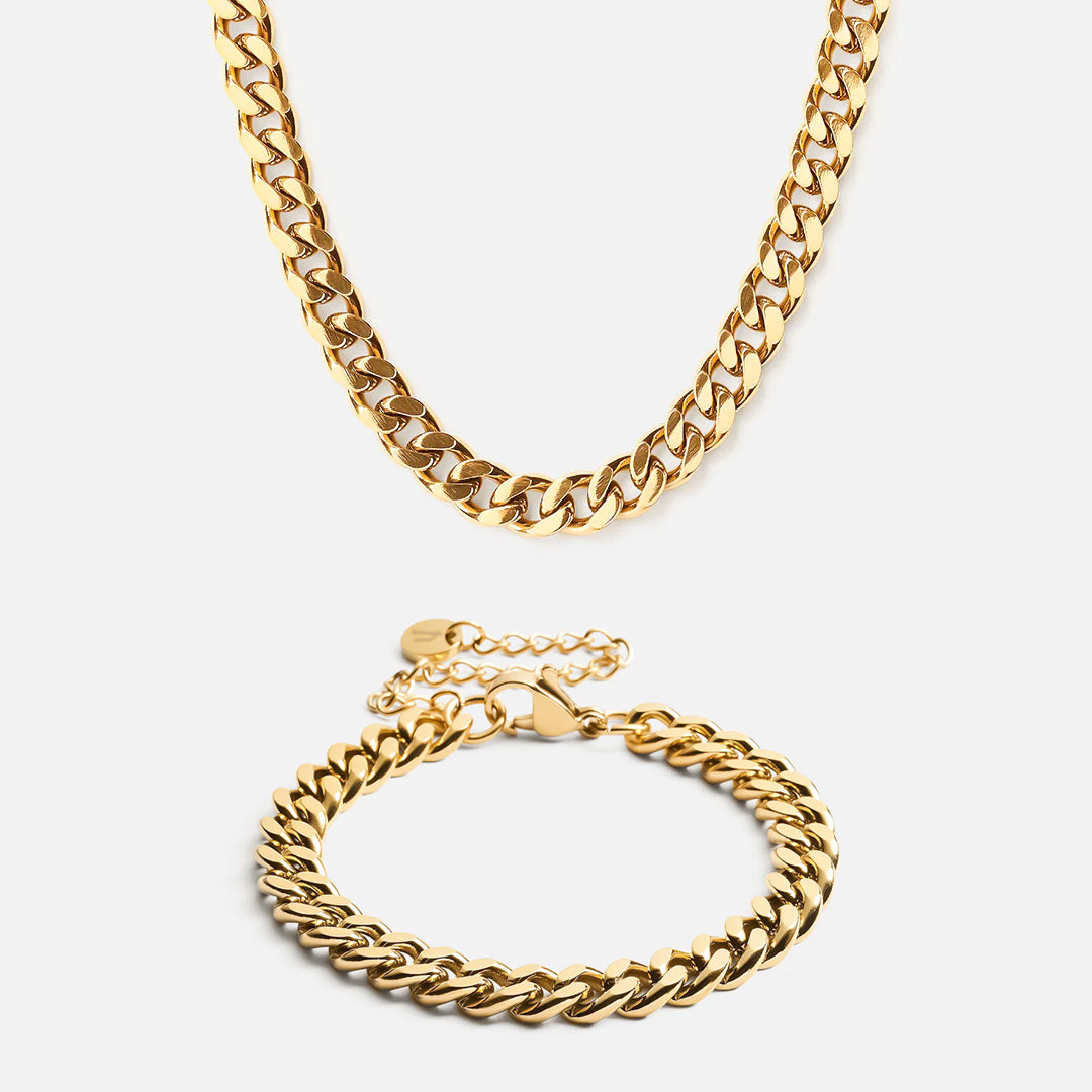 Panser Facet Halskæde og Armbånd 18K Guldbelagt Set