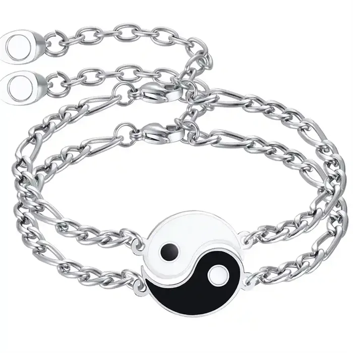 Yin og Yang Pararmbånd i Rustfrit Stål - Perfekte til Par