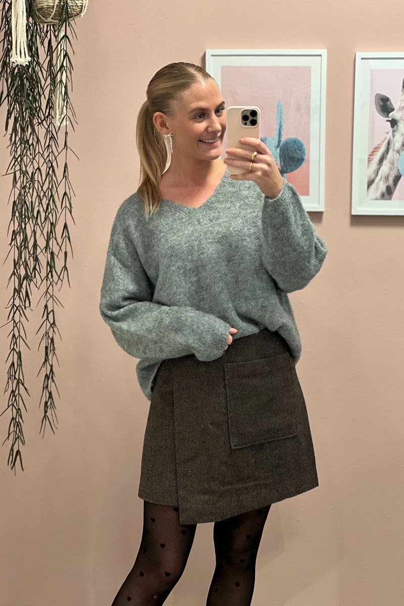 Pieces - Strik - Pc Pam Ls V-neck Oversize Knit - Dark Grey Melange