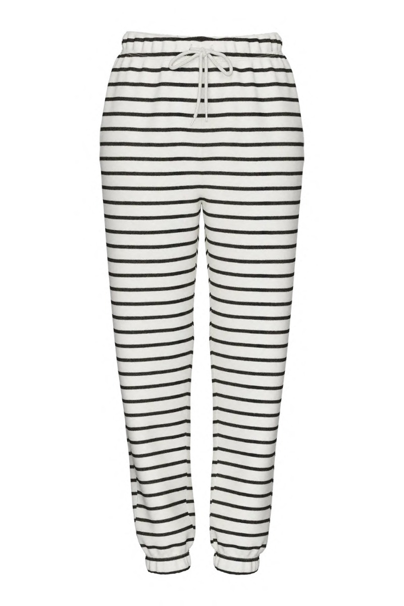 Pieces - Sweatpants med Striber - Cloud Dancer Black Stripes