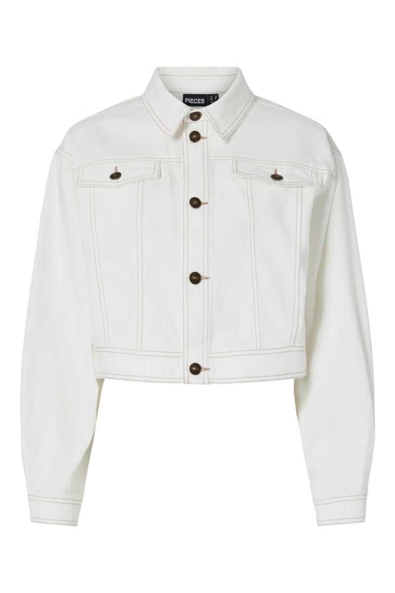 Pieces - Cool Hvid Denim Jakke - Perfekt til Jeans