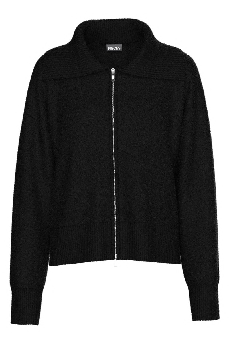 Pieces - Malou Ls Zip Strikcardigan - Sort Jewel Box