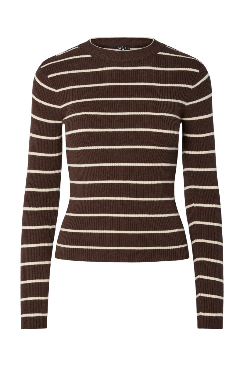 Pieces - Mira Ny Ls O-neck Strikbluse - Hot Fudge