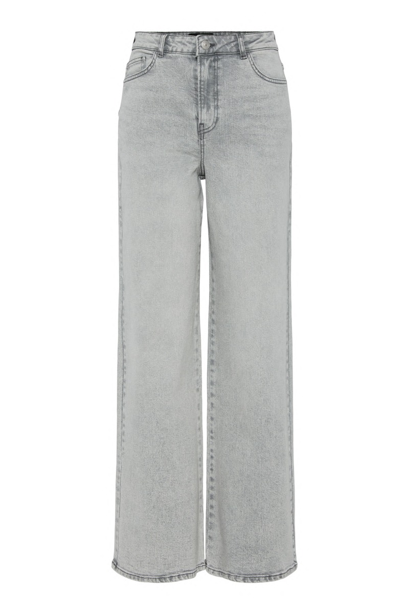Pieces - Selma Høj Talje Wide Jeans - Lys Grå Denim