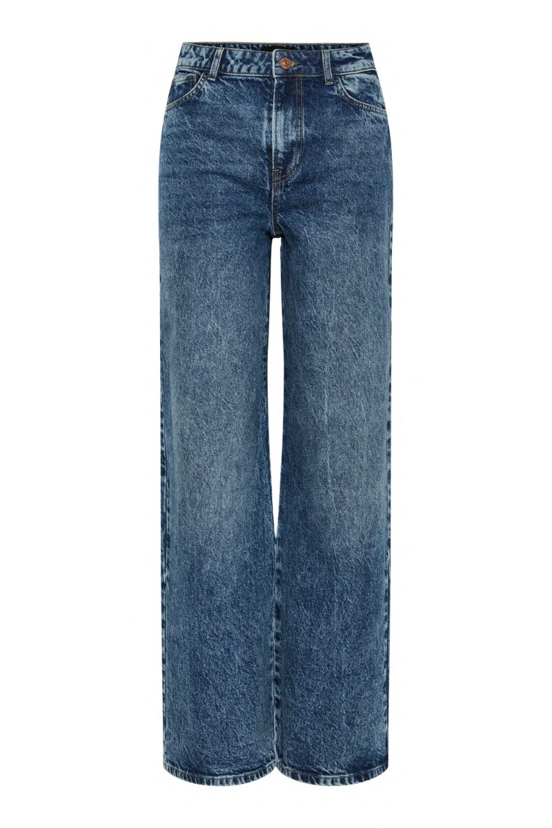 Pieces - Højtaljede Wide Jeans i Mellemblå Denim