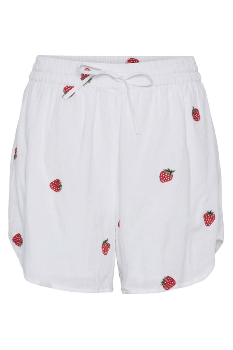 Pieces - Shorts - Pc Selena Hw i Hvid med Jordbær Detaljer