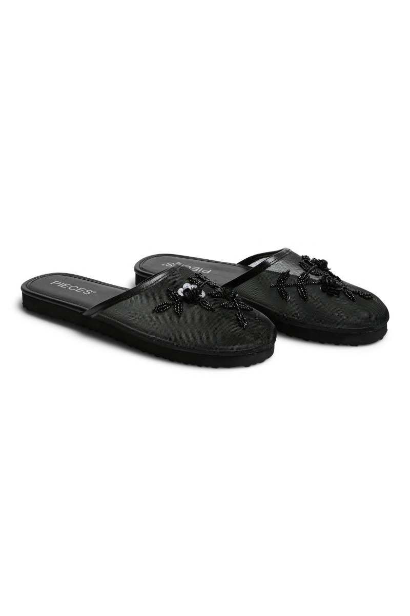 Pieces - Sophia Mesh Slippers - Sorte Sensommer Tilbud