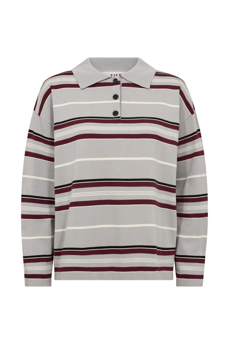 A-view - Polo Bluse med Lange Ærmer i Grå/Hvid