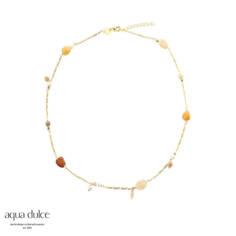 Guldkæde Halskæde med Jade og Perler - Udsalg!