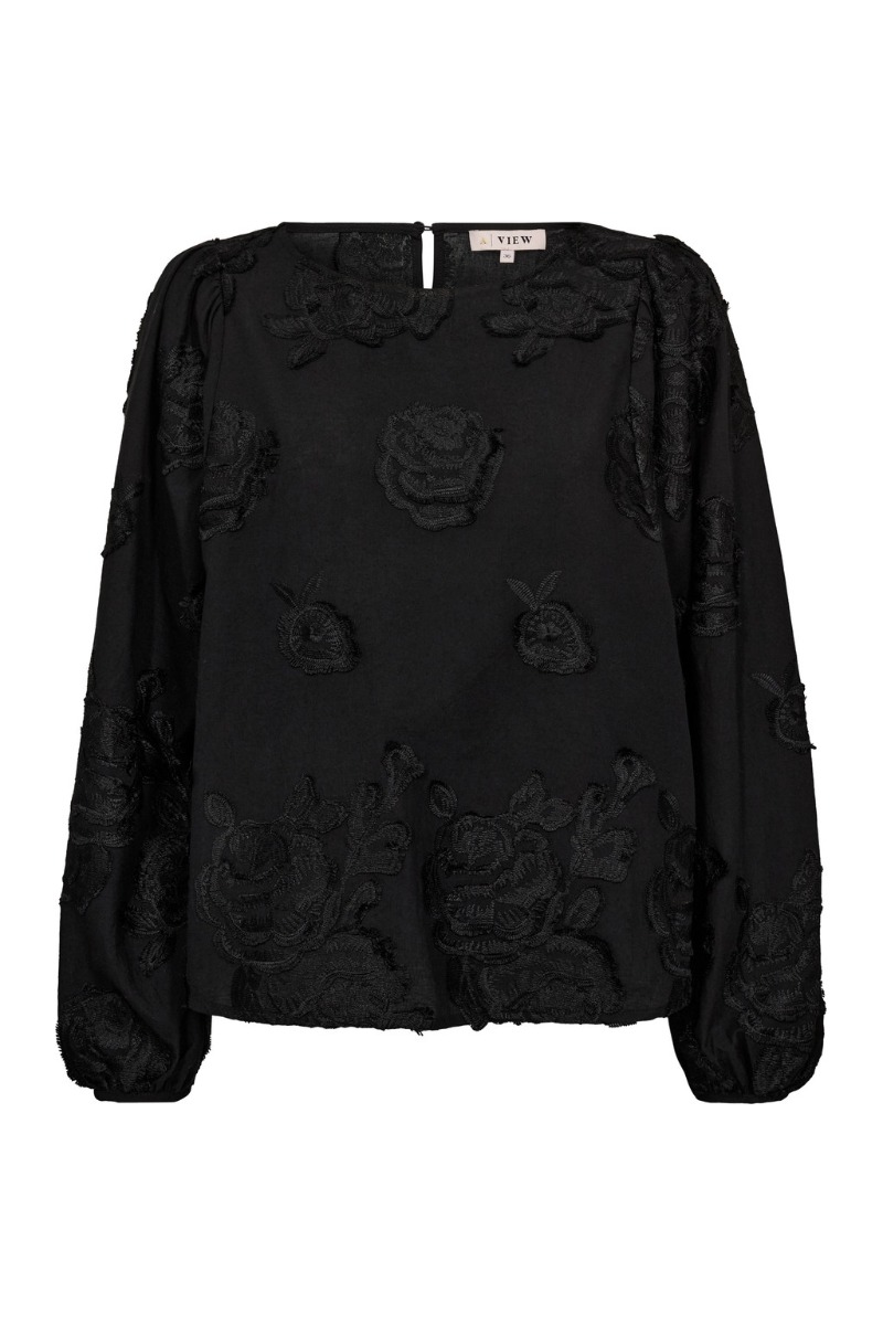 A-view - Rosamarie Bluse - Sort med Blomsterdesign