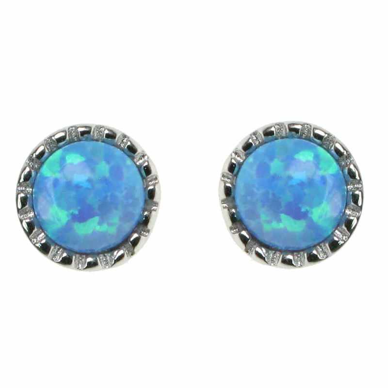 Runde øreringe med blå opal i 925 sølv og rhodium belægning