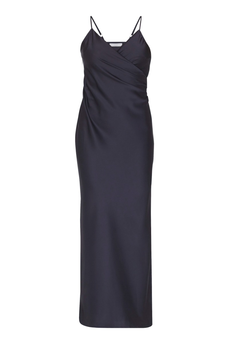 Sisters Point - Smuk Navy Satin Kjole med Slids