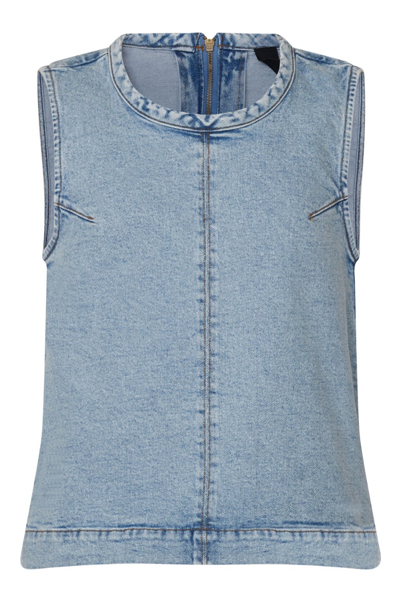 Sisters Point - Ovea-top2 - Denim Top med Lynlås