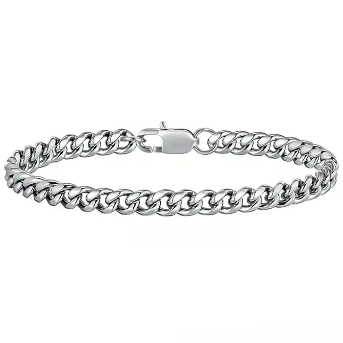 Elegant Cuban Herrearmbånd i Blank Stål - Hurtig Levering!