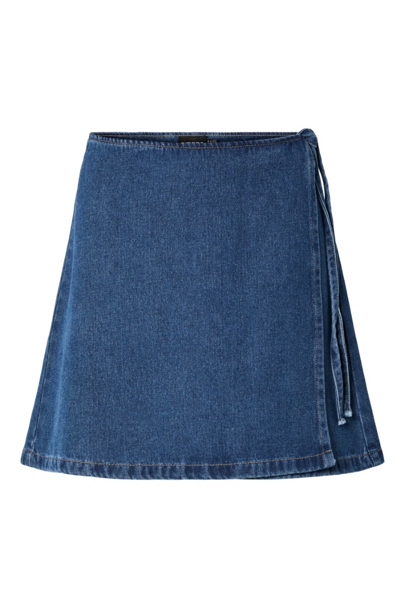 Pieces - Fibbo Hw Wrap Denim Nederdel - Blå Denim