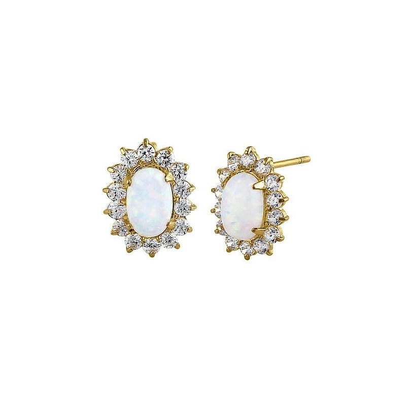 Victoria - 14K Guldøreringe med Hvid Opal og Zirkonia