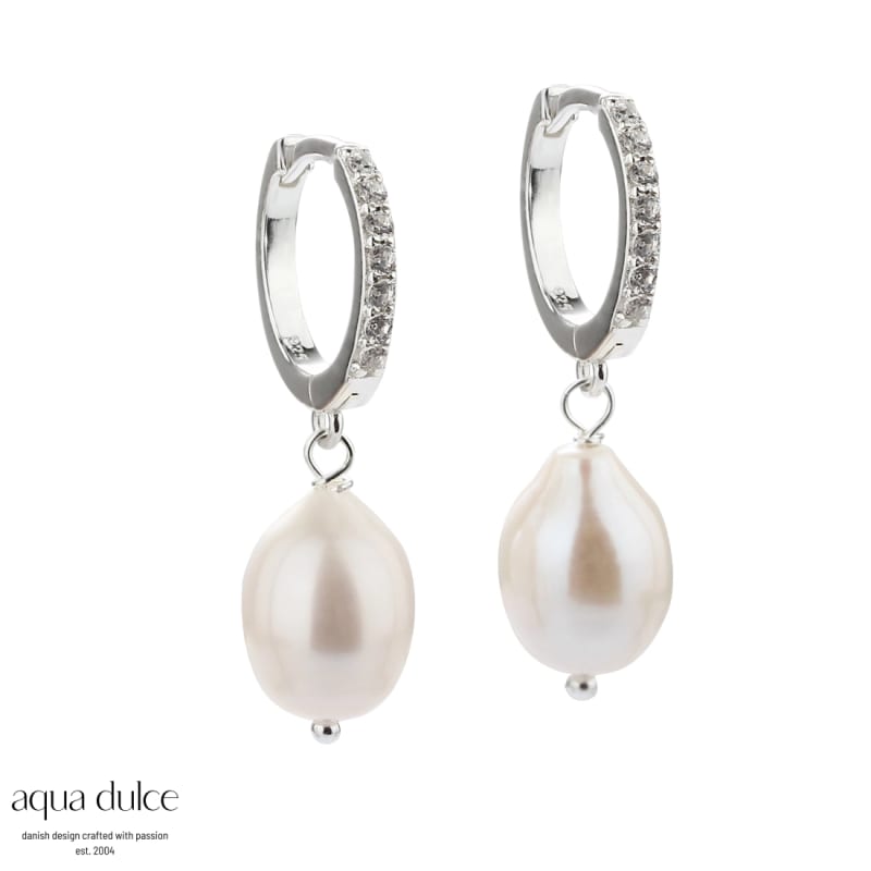 Darling Pearl 13 mm Sølv Creoler med Zirkonia og Perle
