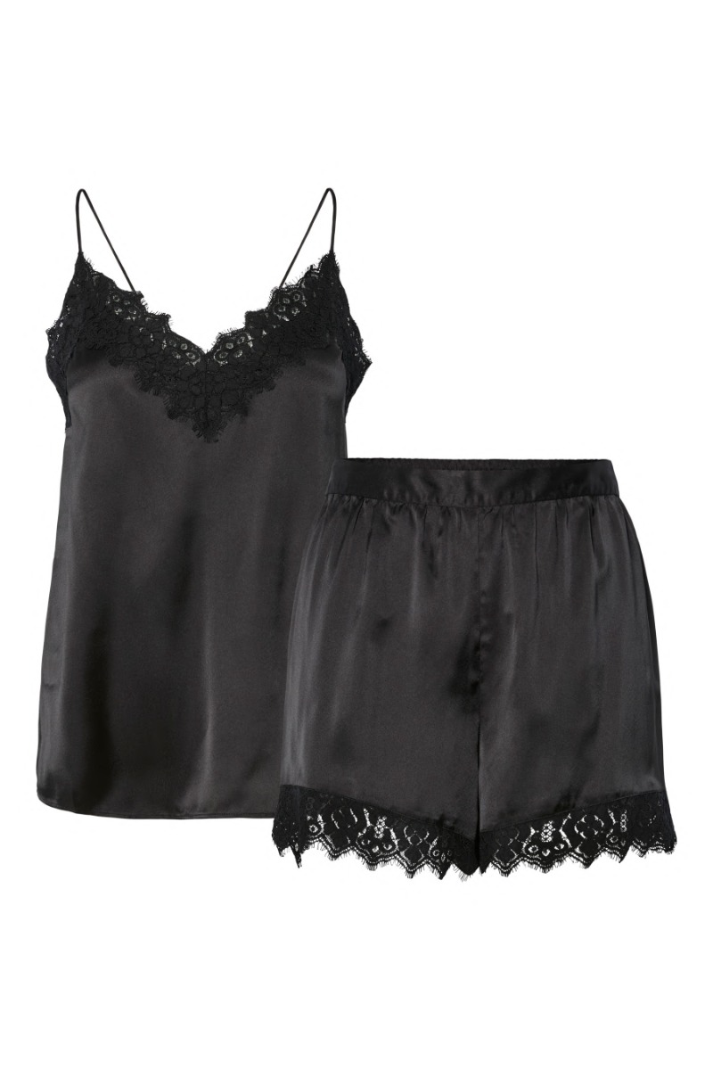 Pieces - Nattøj - Jenna Xmas Satin Nightwear Set - Black