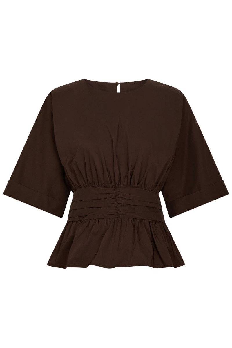 Neo Noir - Annegret Poplin Bluse - Chokoladebrun Elegance