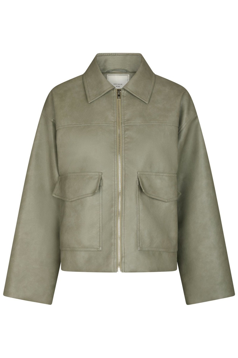 Neo Noir - Jakke - Titan Faux Leather Jacket - Soft Green Levering I Marts