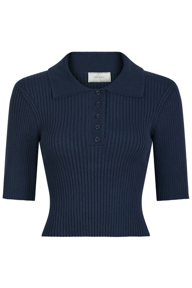 Neo Noir - Balidira Knit Polo Top - Navy Jewel Box