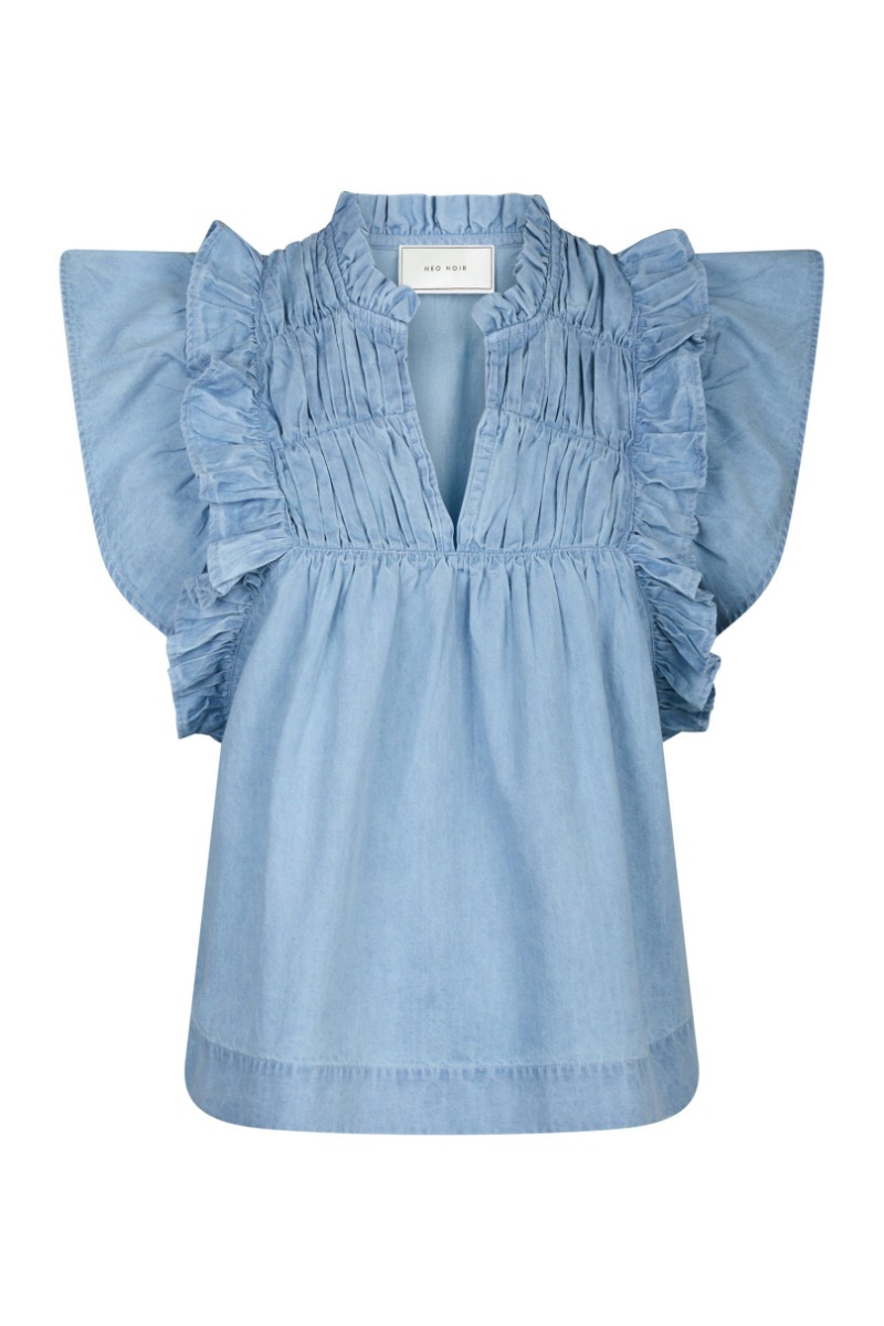 Neo Noir - Jayla Denim Top i Lys Blå - Fantastisk Design!