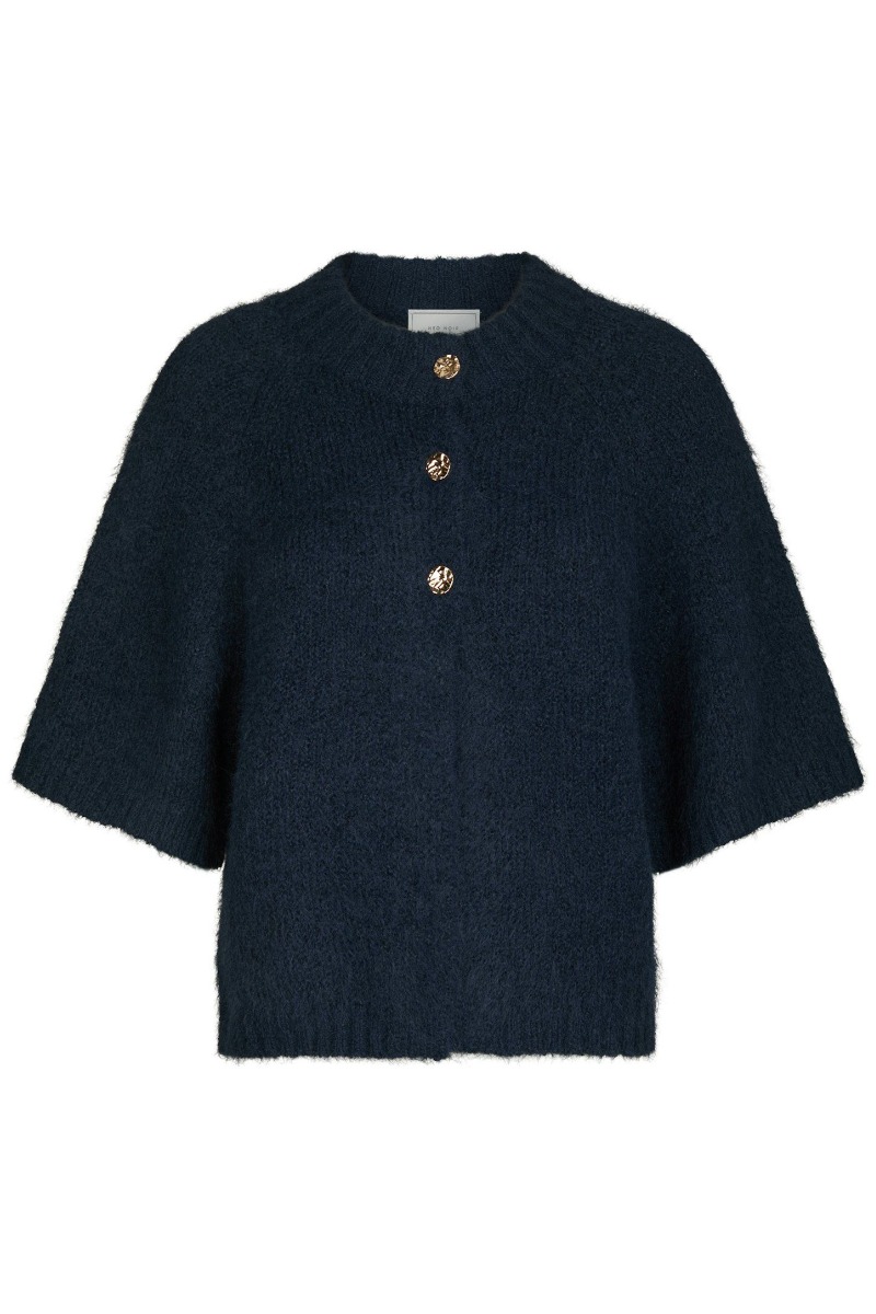 Neo Noir - Fluffy Knit Cardigan i Navy - Fantastisk Stil!