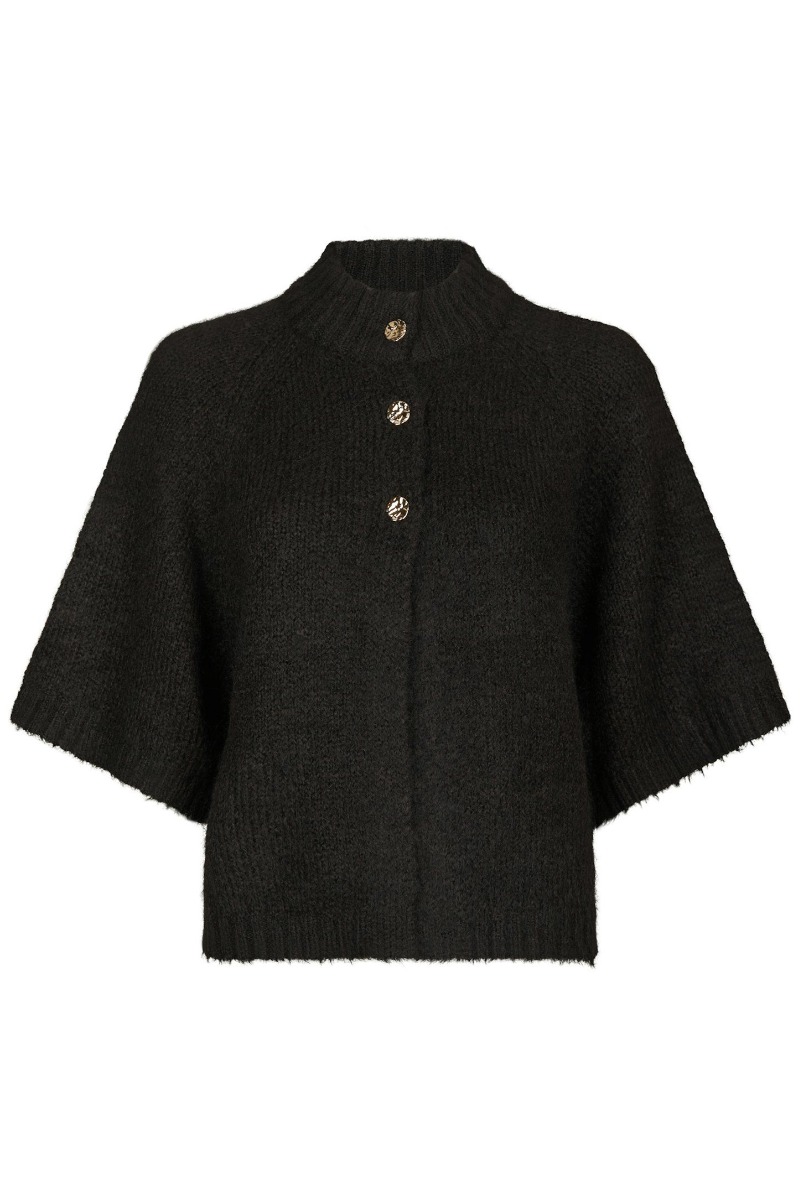Neo Noir - Fluffy Knit Cardigan i Mørkebrun