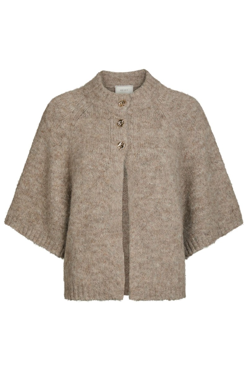 Neo Noir - Fluffy Knit Cardigan i Beige Melange
