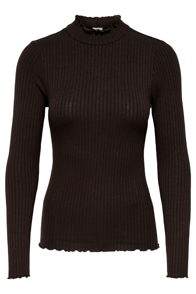Jdy - Bluse - Fransiska Life Ls Hi-neck Top - Black Coffee