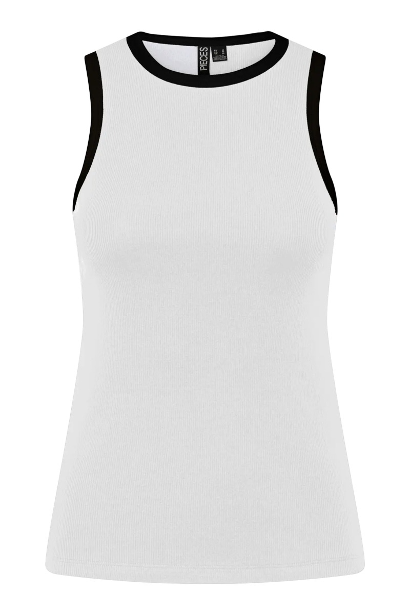 Pieces - Top - May Boxer Tank Top - Bright Whiteblack Contrast