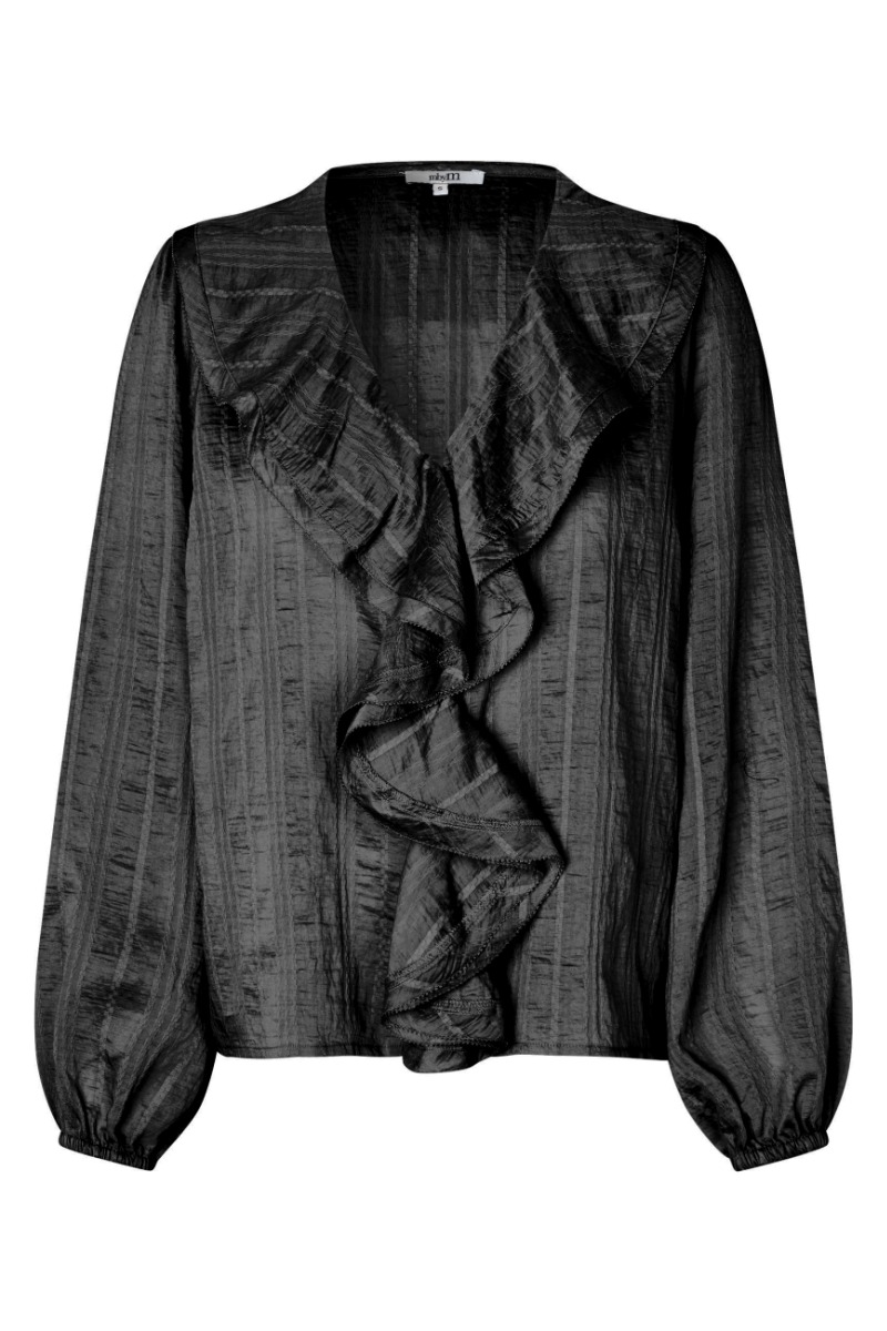 Mbym Bluse Neras-m - Elegant sort med flæsedetaljer