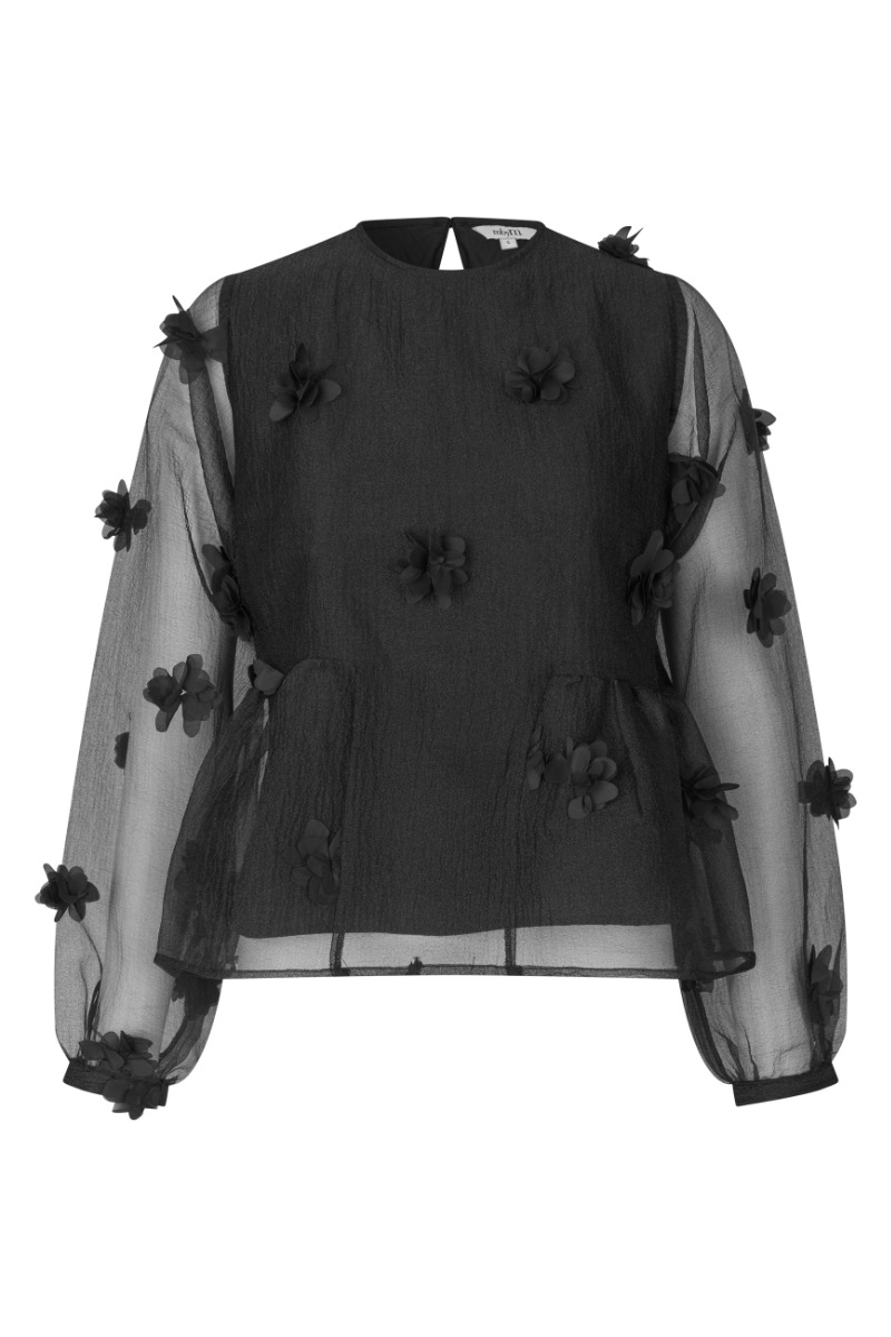 Mbym - Feminin bluse med meshærmer - Black Jewel Box