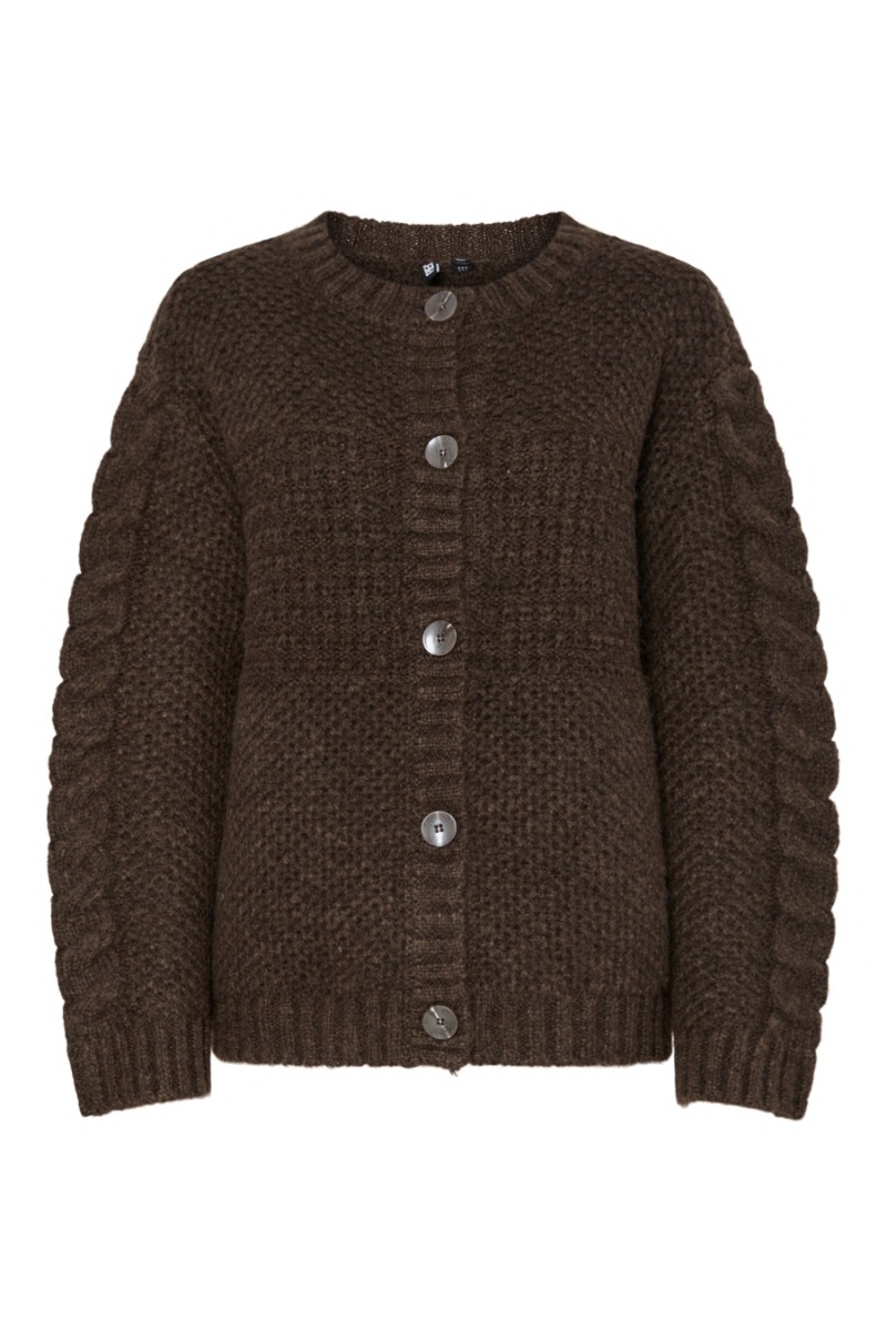 Pieces - Jacinthe Ls O-neck Strik Cardigan i Brun