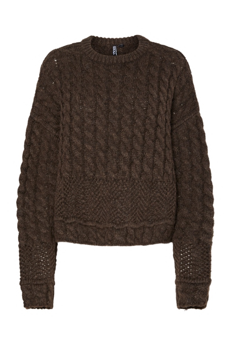 Pieces – Jacinthe Ls O-neck Strik i Brun - Nyhed!