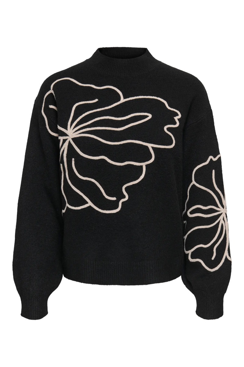 Jdy - Strik - Jella Ls Fllower Pullover - Black W Cement