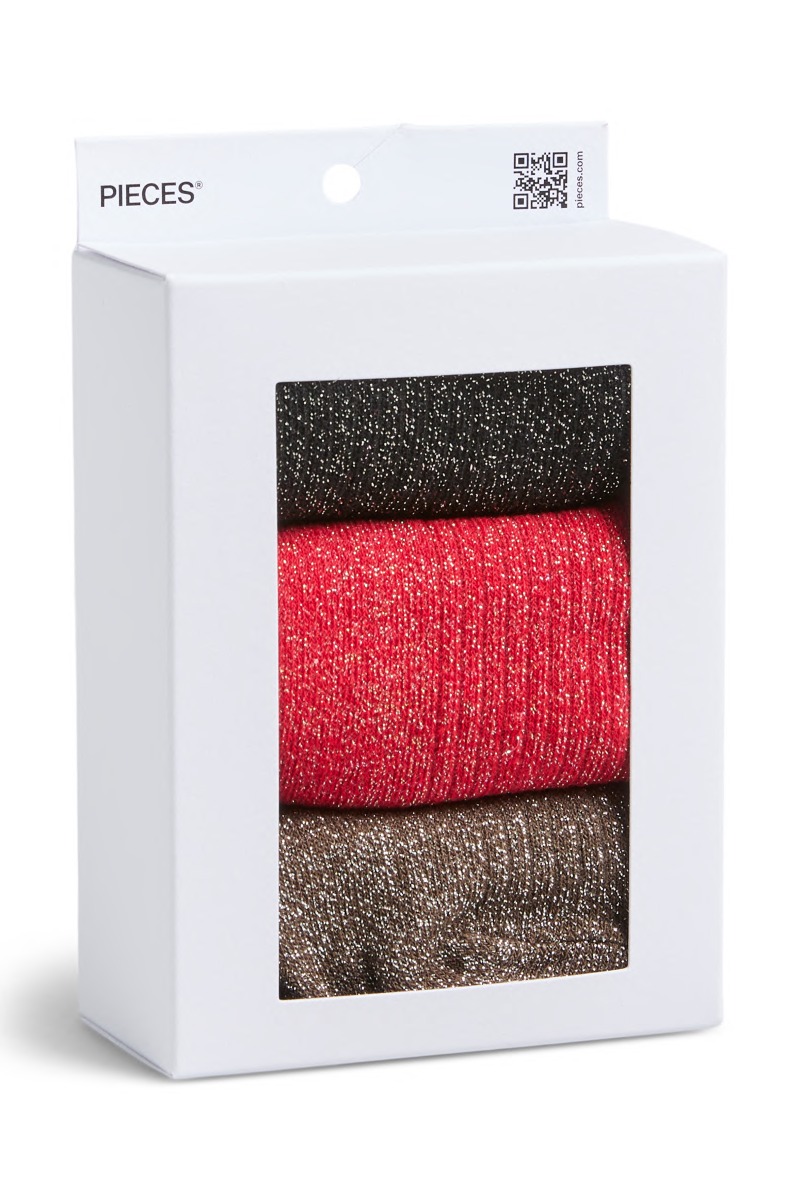 Pieces - Sebby Xmas Frill Strømper 3 Pak - Black Jewel