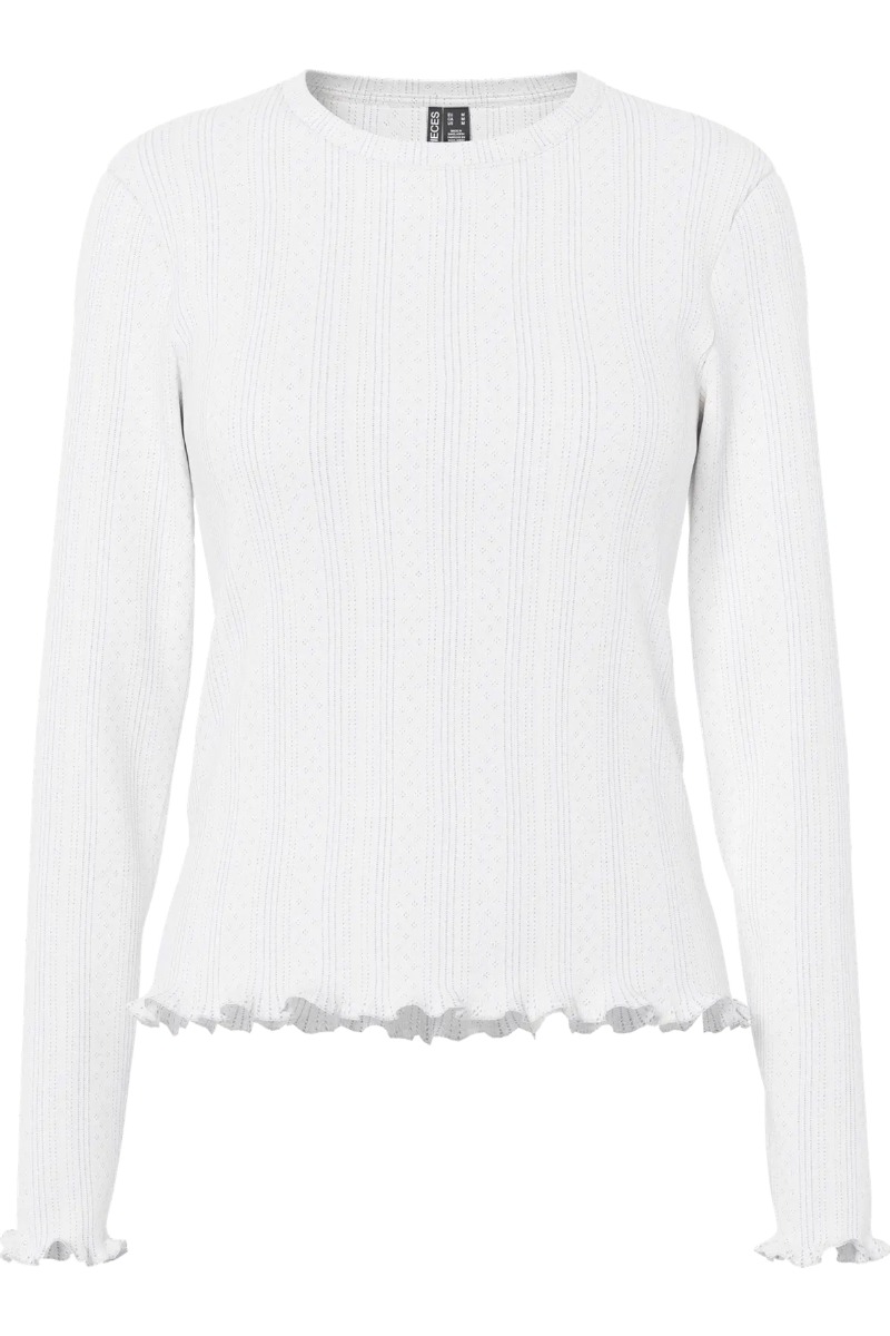 Pieces - Bluse - Marie Ls O-neck Poin Top - Cloud Dancer
