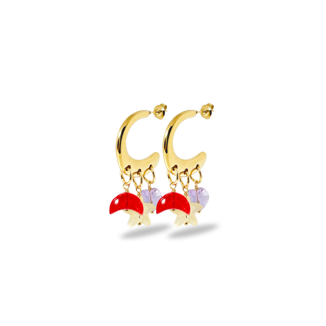 Moonstarlove - Forgyldt øreringesæt Med Farvede Charms - Stainless Steel - 18 Karat Forgyldning