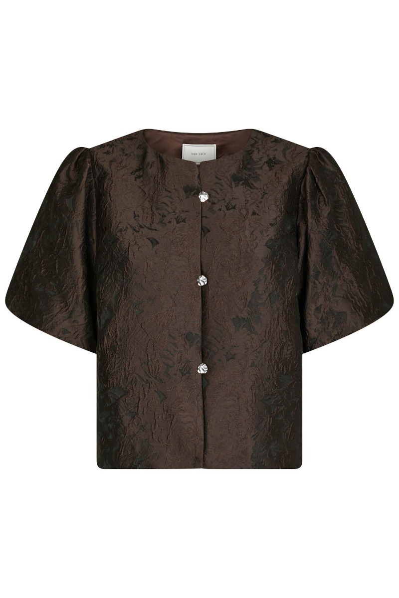 Neo Noir - Aisa Brocade Bluse - Mørkebrun Elegance