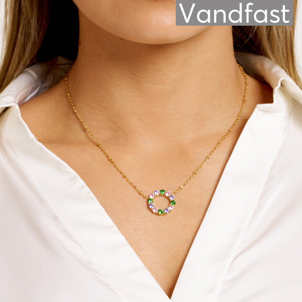 Annebrauner Big Greenpink Circle Halskæde - 18K Forgyldt