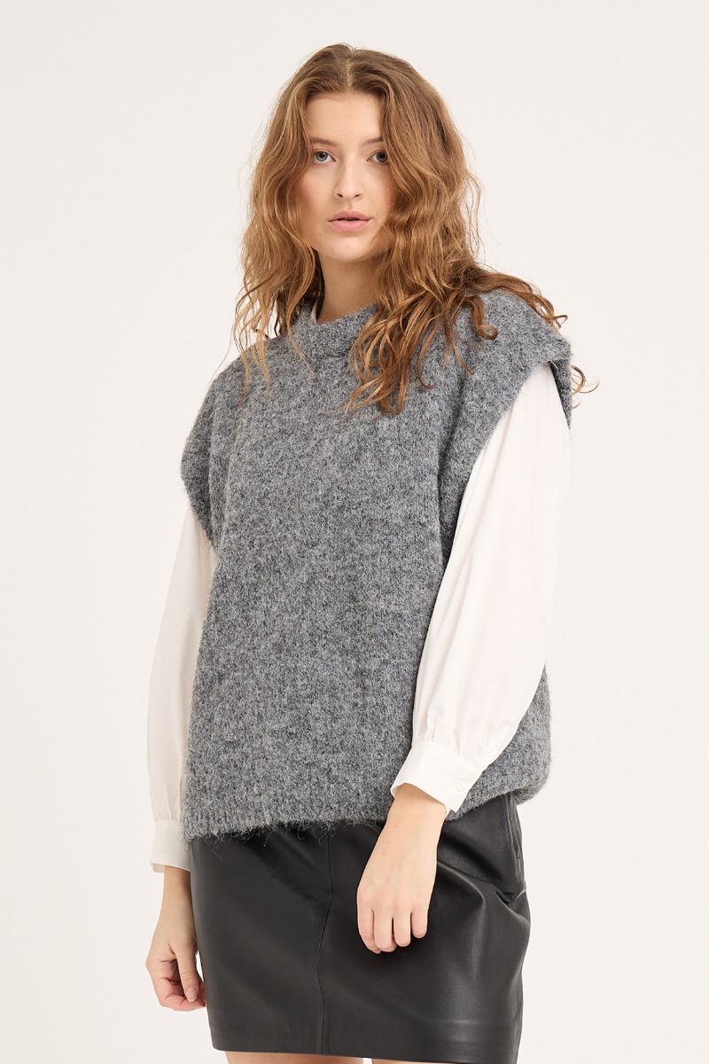 A-view - Strik - Patrisia Knit Vest - Medium Grey Melange