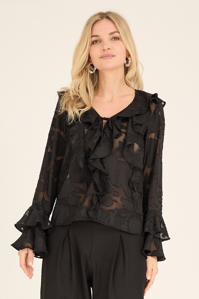 A-view – Floretta Bluse – Sort Festtop til Sæsonen