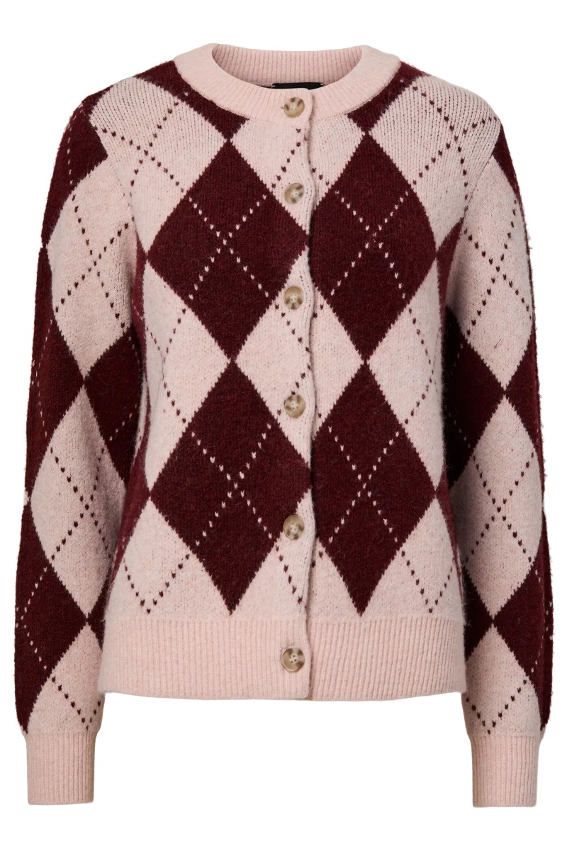Pieces - Nysa Ls Harlequin Strik Cardigan - Pink Tulle