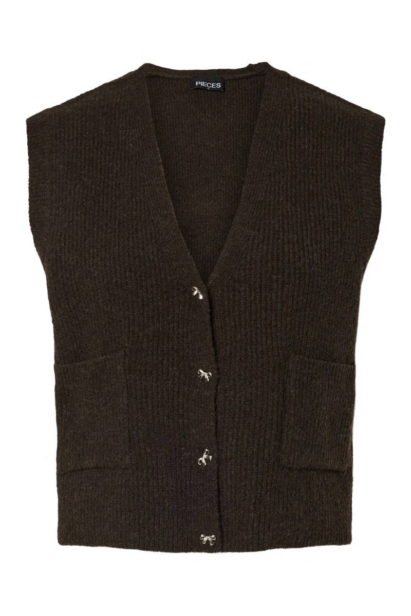 Pieces - Silly Sl V-hals Strikvest - Søde Detaljer!