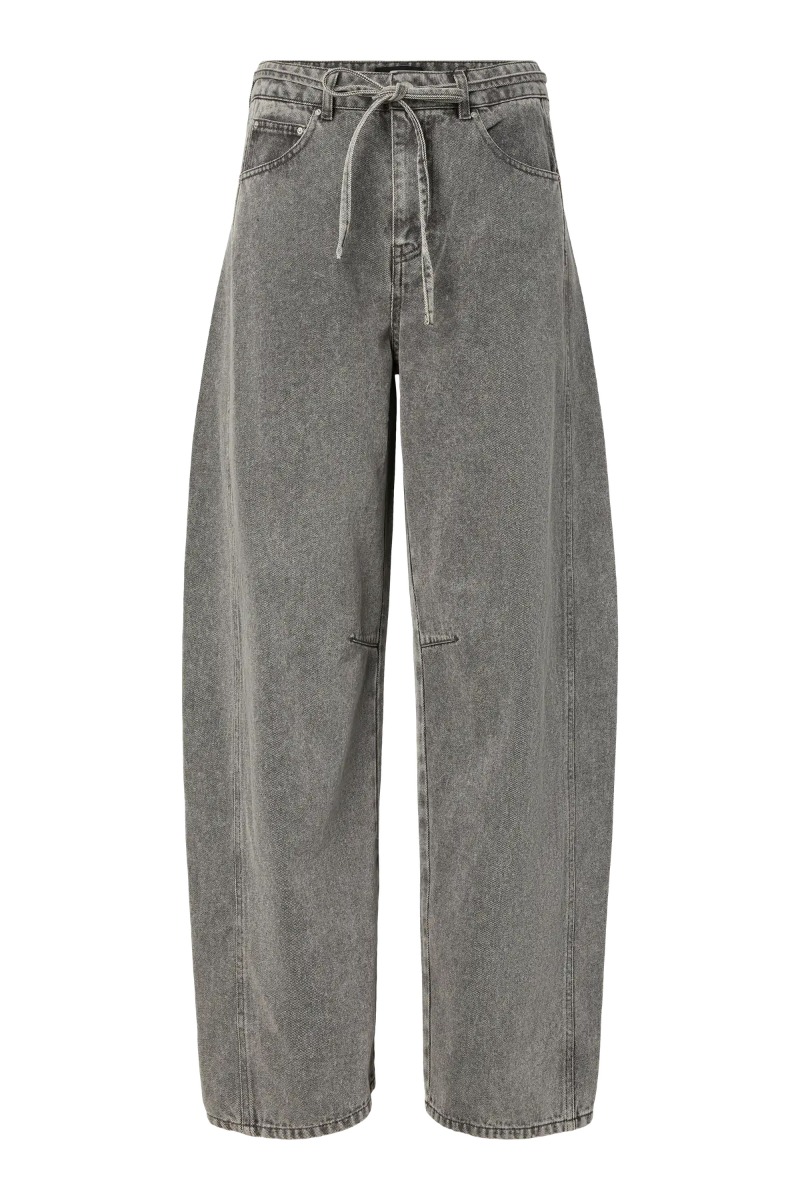 Pieces - Fenna Mw Tie Barrel Jeans - Grå Denim