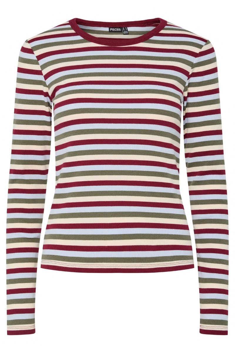 Pieces - Bluse - May Ls Striped Top i Dybe Farver