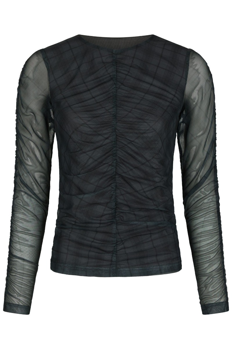 Neo Noir - Bea Ternet Mesh Bluse - Mørkegrå Nyhed!