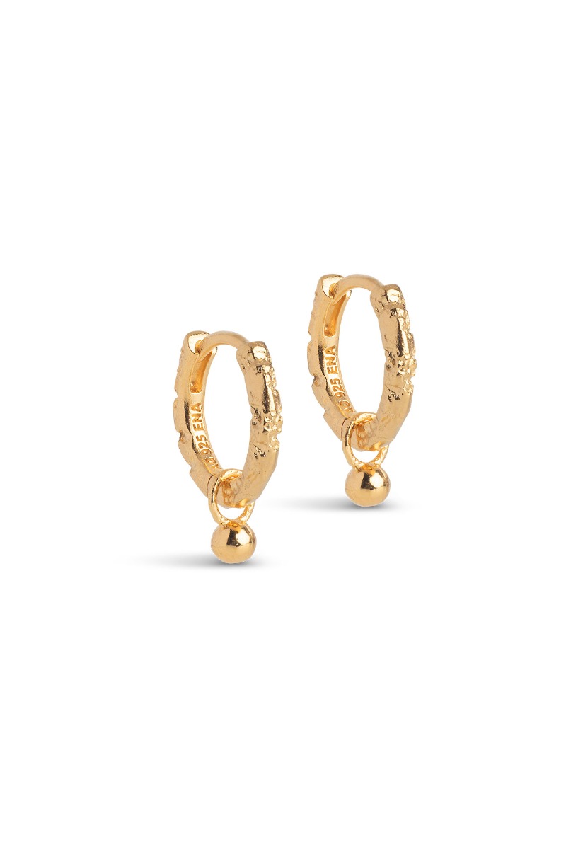 Enamel Hoop øreringe Belle - Guld med perle vedhæng