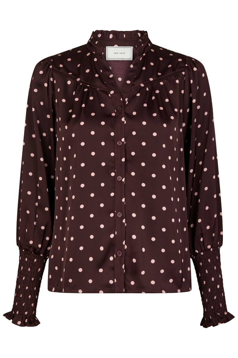 Neo Noir - Prikket Bluse med Smockdetaljer - Bourgogne